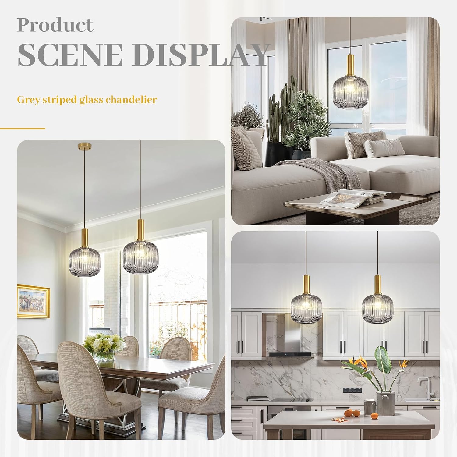 Smoke Gray Glass Pendant Lighting Kitchen Island Vintage Gold Pendant Lamp Mid Century 1-Light Adjustable Pendant Light Fixture Above Kitchen Sink Dining Table Bar Counter