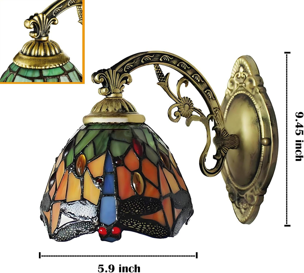 MIXL-Blue Dragonfly Wall Sconces Set of 2,Stained Glass Sconce,Art Deco Hallway Lighting Fixture,Modern Wall Lamp for Living Room Bedroom Study Room