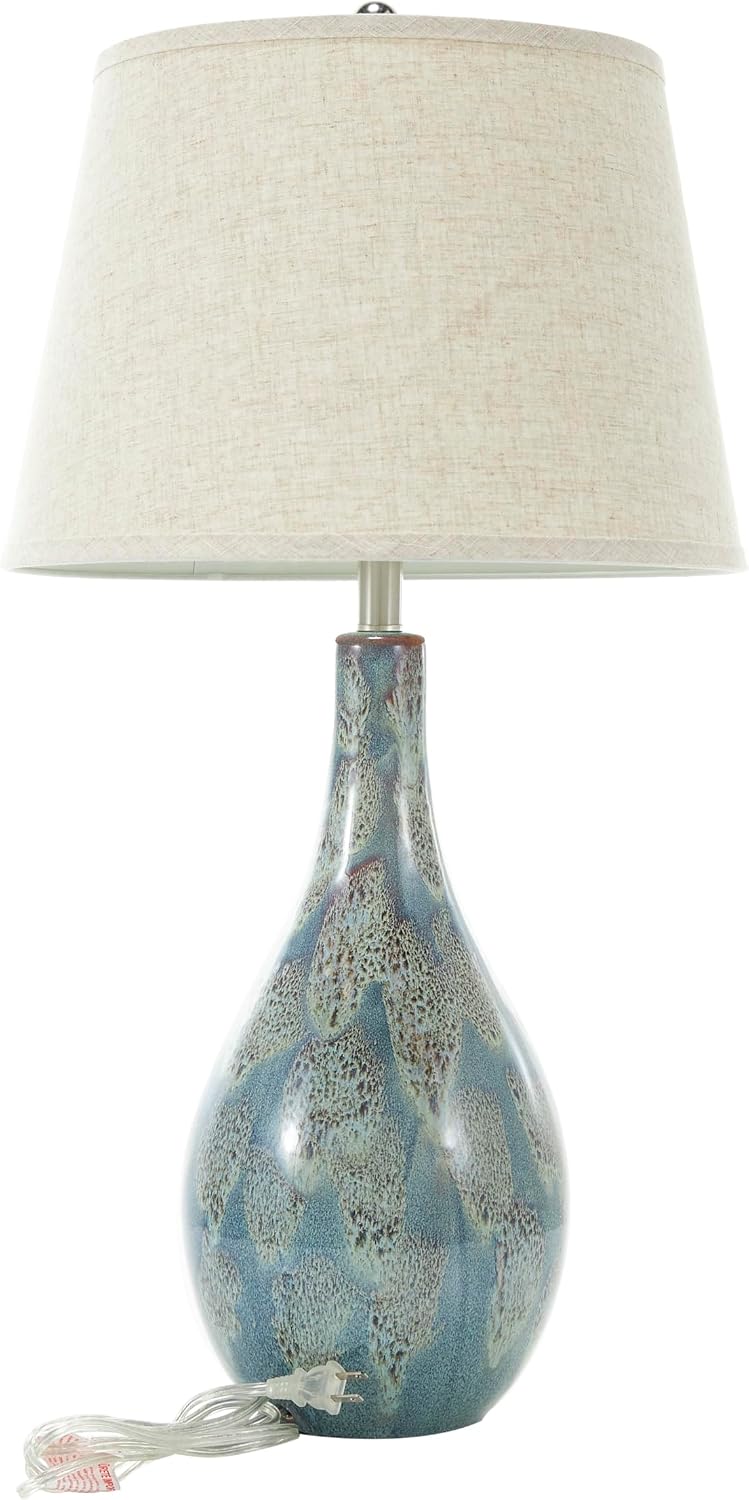 Deco 79 Ceramic Room Table Lamp Abstract Textured Accent Lamp with Drum Shade, set of 2 Lamp 8' x 8' x 32', Teal