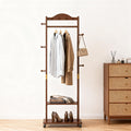 High-Grade Rubber Wood Coat Rack, Easy To Assemble, With 9 side hooks,With 2 partitions, Mobile Rollers, Multifunctional Coat Rack Suitable for Suitable for hanging clothes, hats,storing shoes.