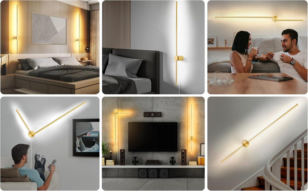GOODATE Wall Sconces Set of Two with Remote, Stepless Colors 3000K-6500K & Stepless Dimming, Hardwire or Plug-in, 180° Rotate, LED Gold Plug in Wall Sconces with Timer & Night Light, 39.4 Inches