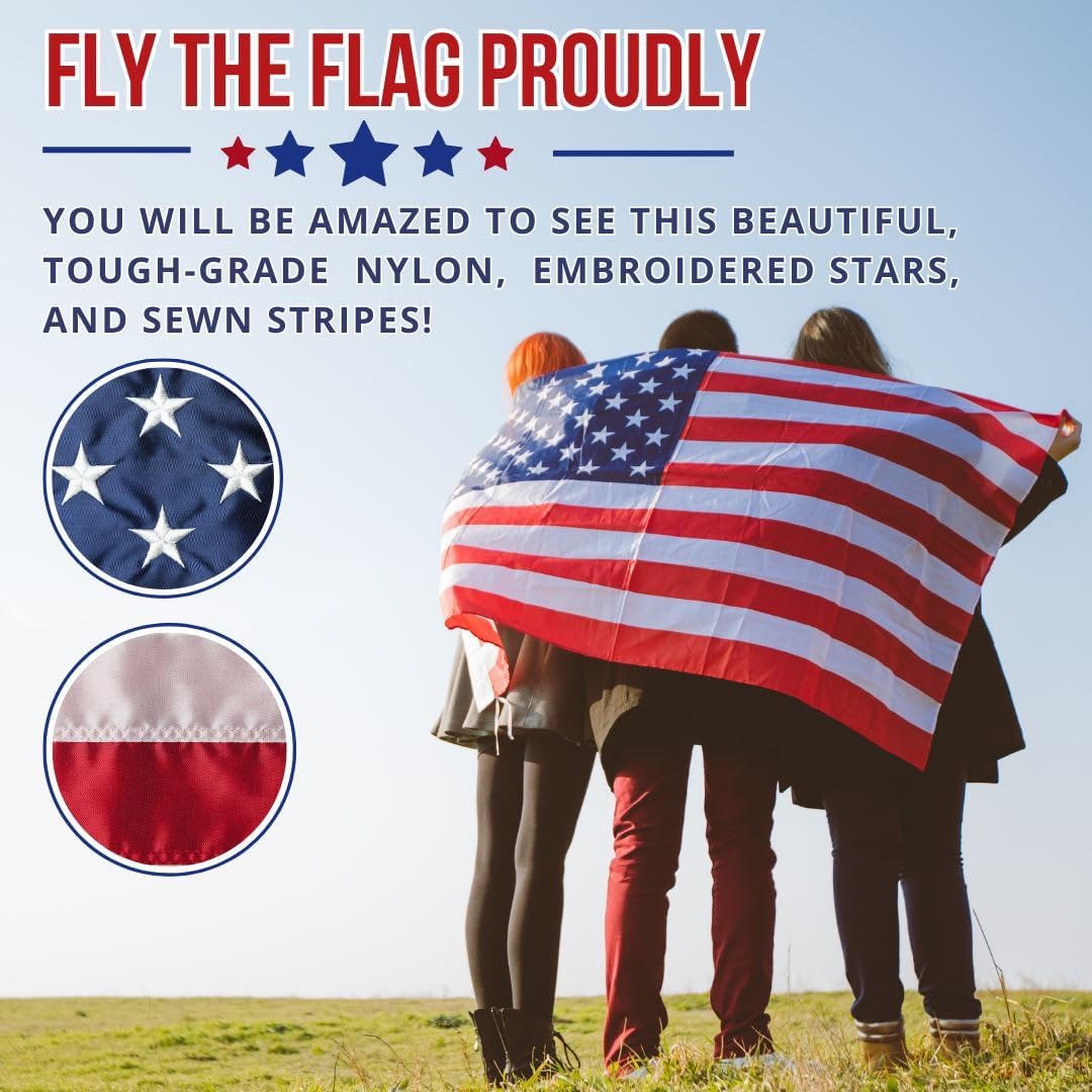 American Flag - Heavy-Duty US Flag - Embroidered Stars - Nylon USA Flag Built for Outdoors - Sewn Stripes - UV Protection - Brass Grommets (12x18 ft)