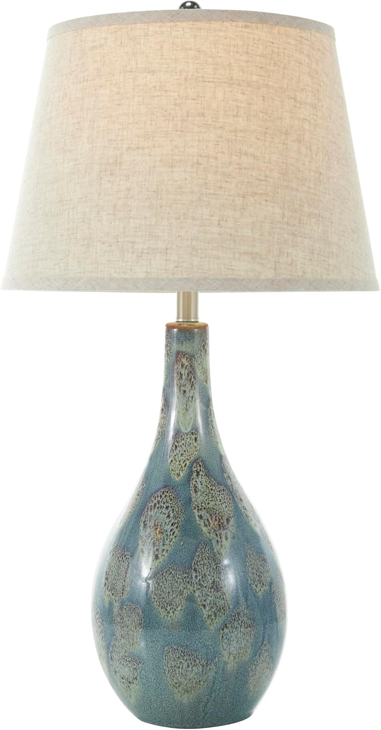 Deco 79 Ceramic Room Table Lamp Abstract Textured Accent Lamp with Drum Shade, set of 2 Lamp 8' x 8' x 32', Teal