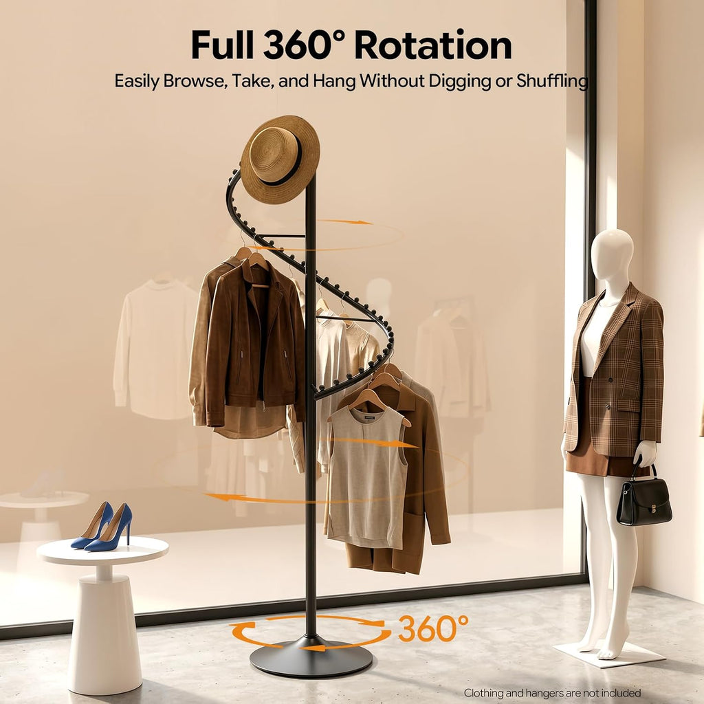 71 Inch Spiral Clothing Rack 360° Spiral Retail Costumer Garment Rack with 38 Ball, 5.91ft Spiral Rotating Clothing Rack for Bedrooms, Living Rooms, Stores (Black)
