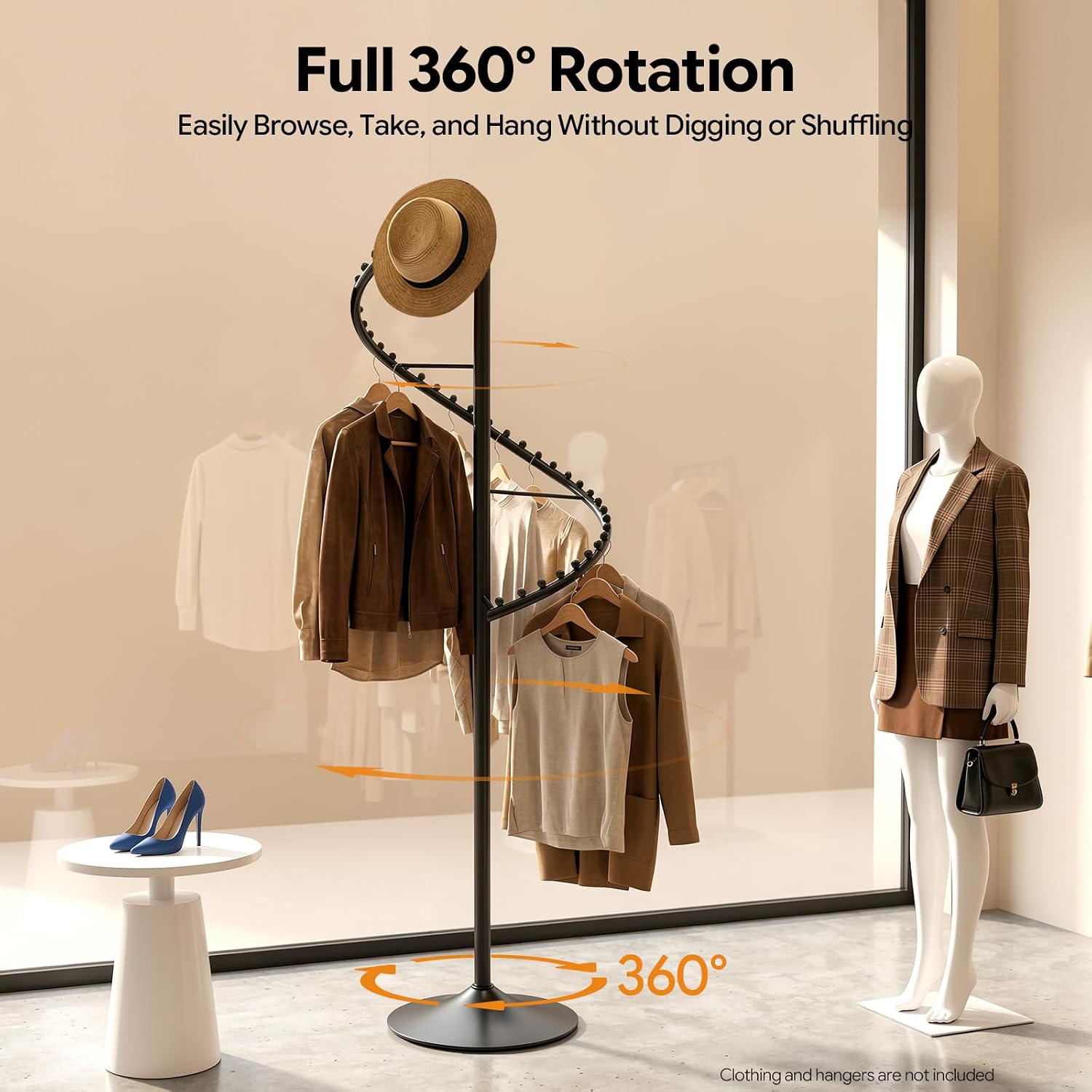 71 Inch Spiral Clothing Rack 360° Spiral Retail Costumer Garment Rack with 38 Ball, 5.91ft Spiral Rotating Clothing Rack for Bedrooms, Living Rooms, Stores (Black)