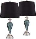 Regency Hill Arden 25' High Twist Modern Coastal Table Lamps Set of 2 Green-Blue Glass Black Shade Living Room Bedroom Bedside Nightstand House Office Home Reading Kitchen Entryway Console Family
