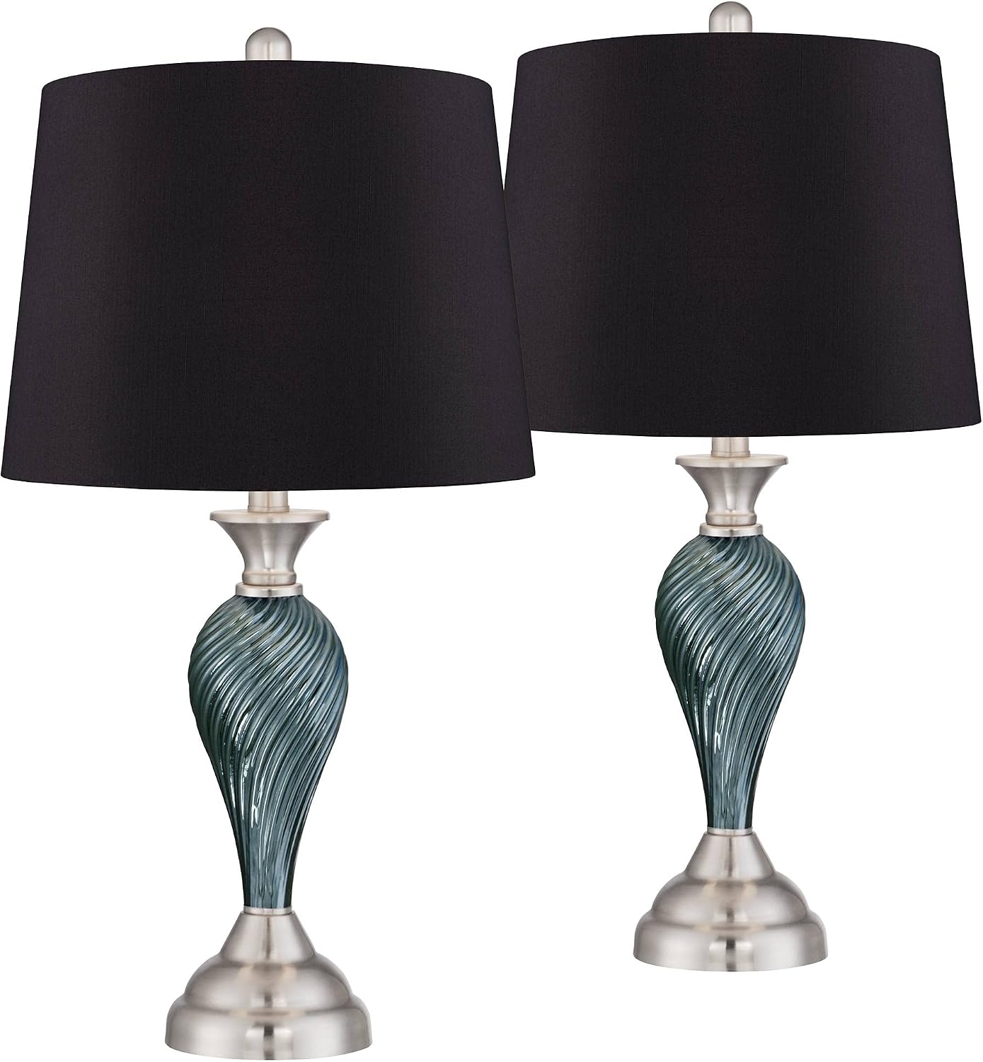 Regency Hill Arden 25' High Twist Modern Coastal Table Lamps Set of 2 Green-Blue Glass Black Shade Living Room Bedroom Bedside Nightstand House Office Home Reading Kitchen Entryway Console Family
