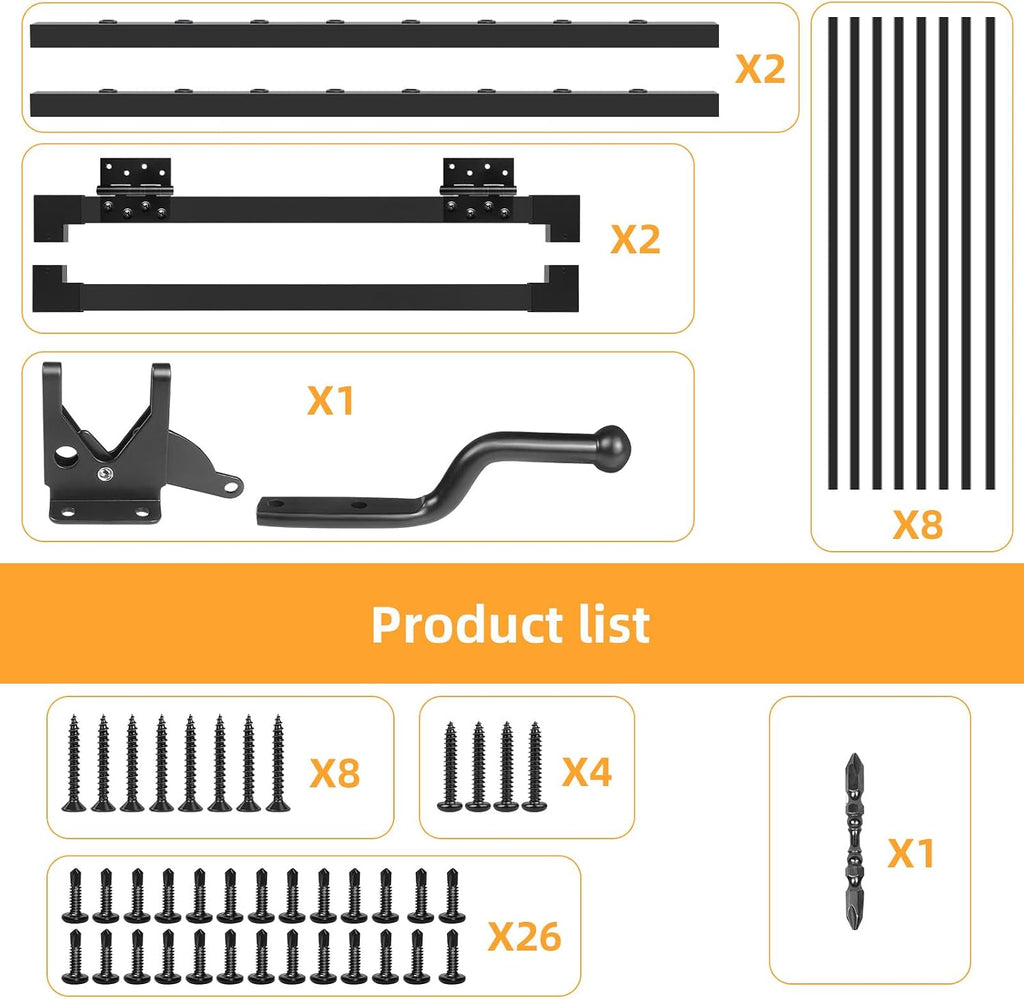 Deck Fence Gate Outdoor, 38″ Gate for 42″ Deck, Black Heavy Duty Steel Anti-Rust Door with Cuttable Width (Up to 48'), Metal Gate for Residential, Yard, Patio, with Hinges and Latch