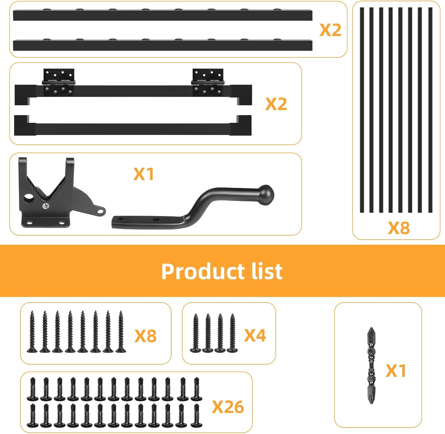 Deck Fence Gate Outdoor, 38″ Gate for 42″ Deck, Black Heavy Duty Steel Anti-Rust Door with Cuttable Width (Up to 48'), Metal Gate for Residential, Yard, Patio, with Hinges and Latch