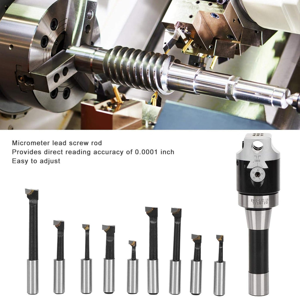 Boring Head Set 9pcs 2' w/R8 Shank 1/2' Carbide Boring Bar Set Bridgeport CNC Milling Set Mechanical Accessory