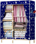 Bamboo Garment Rack With 6 Storage Shelves And Rod For Hanging Clothes Freestanding Wardrobe Closet For Bedroom And Living Room (Color : Blue, Size : 100x45x170cm)