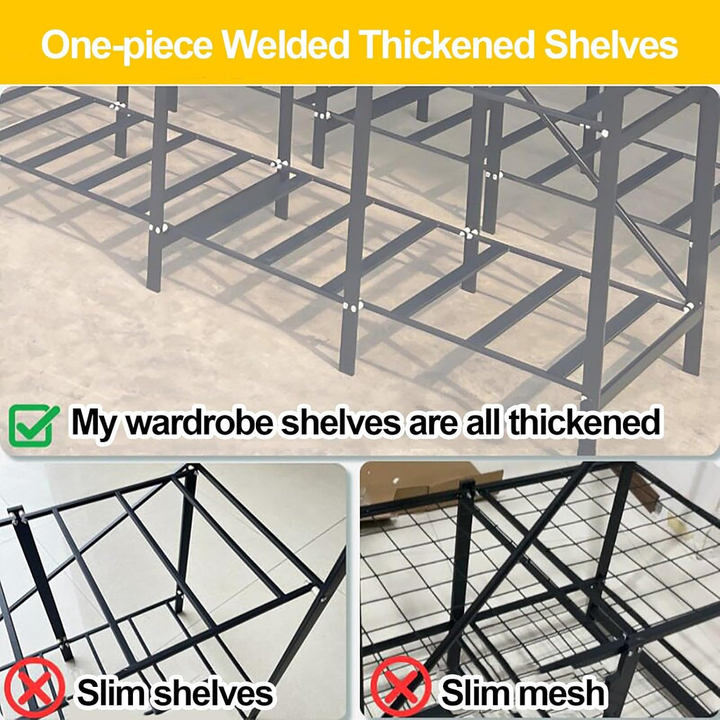 Foldable Closet Wardrobe With Cover, Heavy Duty Garment Racks For Hanging Clothes, Metal Covered Clothing Rack, Coat Armoire Storage For Bedroom(A,221X50X170cm)