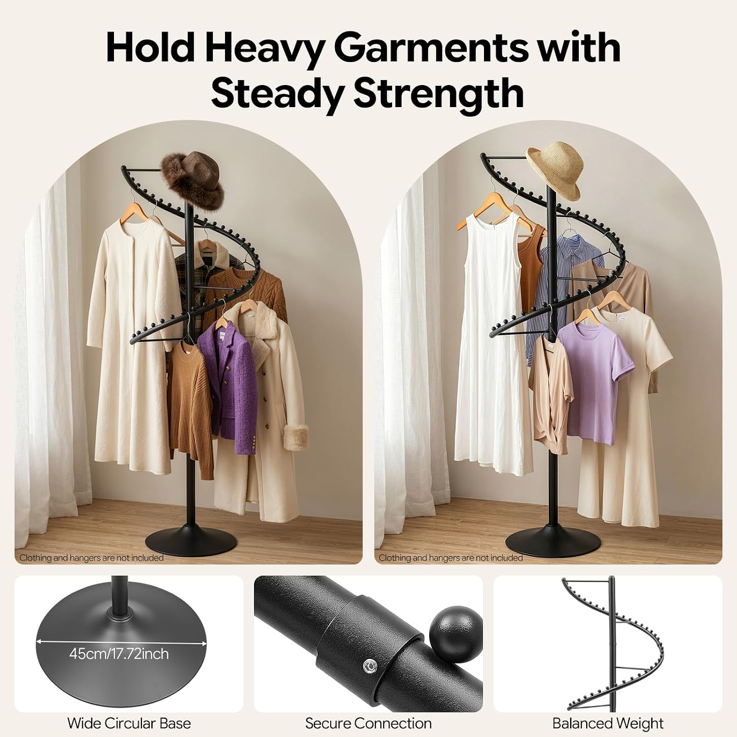 71 Inch Spiral Clothing Rack 360° Spiral Retail Costumer Garment Rack with 38 Ball, 5.91ft Spiral Rotating Clothing Rack for Bedrooms, Living Rooms, Stores (Black)