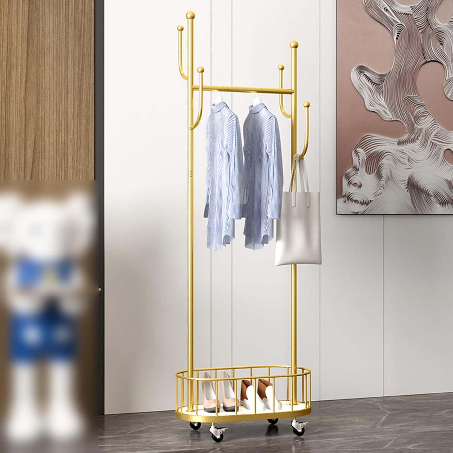 3-in-1 Rolling Garment Rack for Hanging Clothes with Wheels, Metal Coat Rack with Organizing Basket/150Cm/59.1In