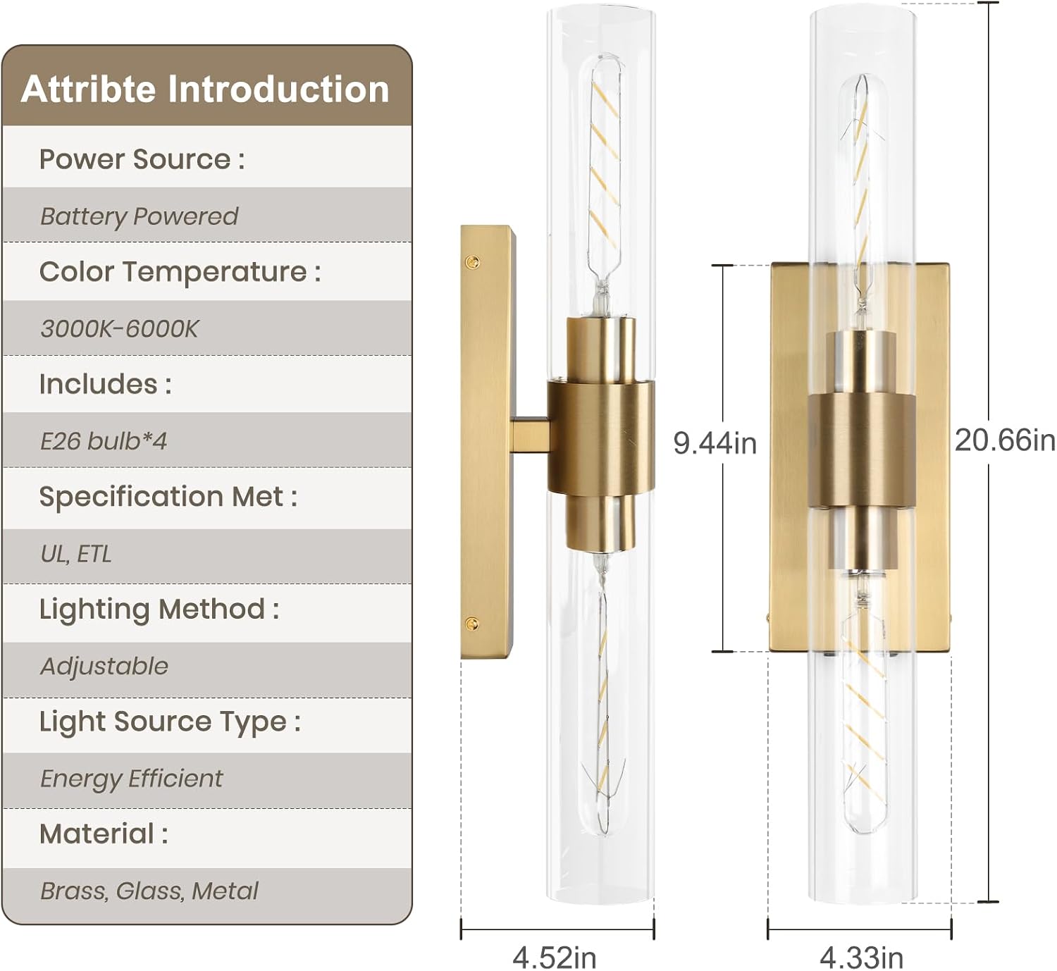 Battery Operated Wall Sconce Set of Two, Rechargeable Wall Sconce, Gold Wall Lamp with Remote Controls, Indoor Non-Hardwired Bedside Wall Sconces, Gold Vanity Light for Bedroom, Hallway, etc