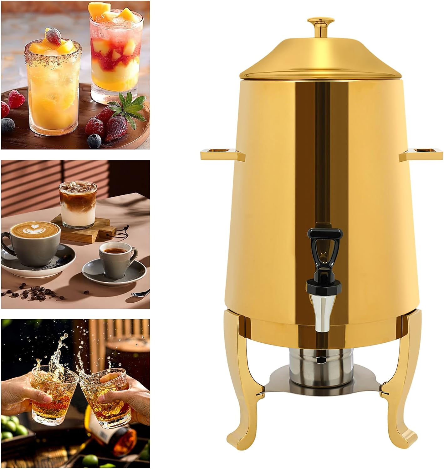 13L Coffee Urn and Hot Beverage Dispenser With Fuel Holder, 3.4 Gallon Stainless Steel Drink Dispenser for Hot Drinks, Hot Water Urn for Catering (Gold)