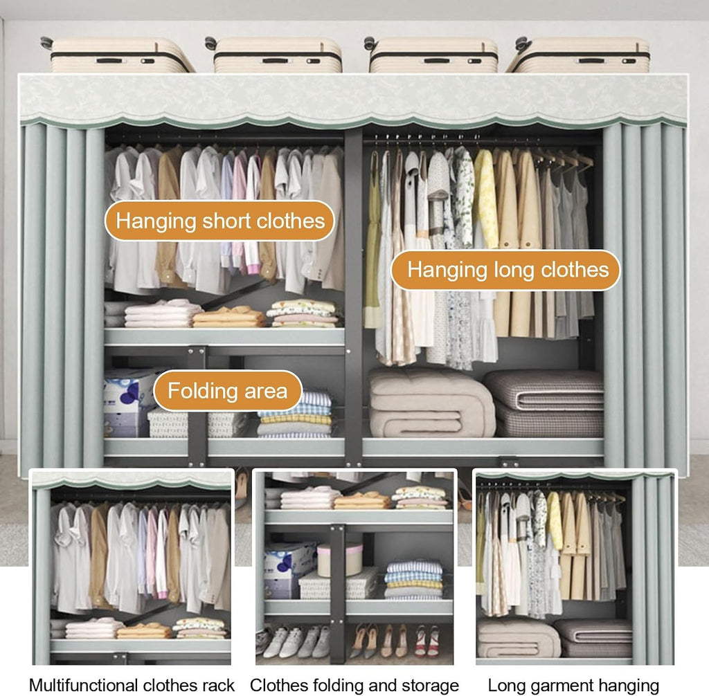 Heavy-Duty Portable Closet with Cover, 1200lbs Capacity, Foldable Garment Rack, for Hanging Clothes, Suitable for Bedroom Closets(170cm/67in)