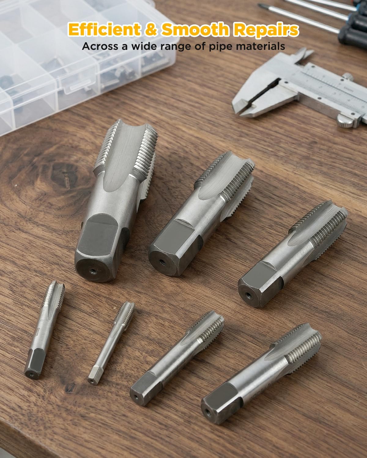NPT Pipe Tap and Die Set 1/16', 1/8', 1/4', 3/8', 1/2', 3/4' and 1', Rethreading High Speed Steel Taper Taps and Carbon Steel Hex Dies with Portable Blue Storage Box (14 Pcs)