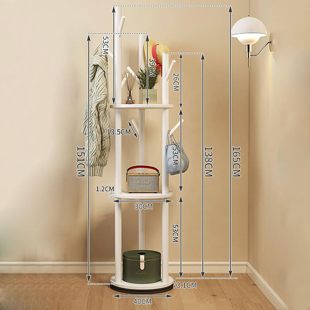 Bamboo Clothing Rack Corner Coat Rack with Hanger Hooks and 3-Tier Storage Shelves, Stand Hall Trees Free Standing Clothes Hanging Rail Garment Rack for Entryway Bedroom Living Room