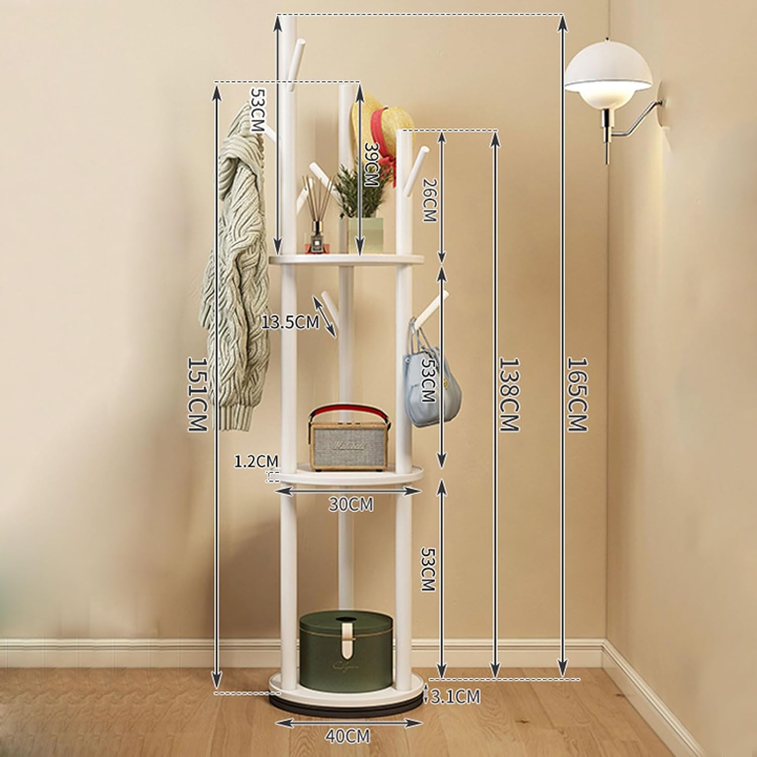 Bamboo Clothing Rack Corner Coat Rack with Hanger Hooks and 3-Tier Storage Shelves, Stand Hall Trees Free Standing Clothes Hanging Rail Garment Rack for Entryway Bedroom Living Room