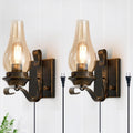 Yisuro Wall Sconces Sets of 2, Oil Rubbed Bronze Plug in Wall Sconce,Retro Rustic Wall Lamps,Sconces Wall Lighting with Amber Glass,Indoor Vintage Bedside Wall Lighting for Living Room Bathroom