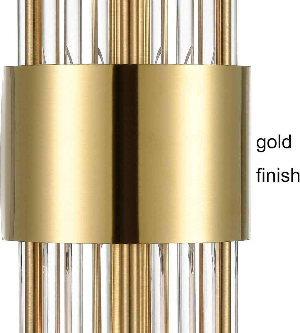 2-Light Modern Brushed Titanium Gold Wall Sconce with Clear Glass Crystal Luxury Wall Light Fixtures for Bedroom Living Room Bathroom Vanity Mirror Light Fixtures Set of 2