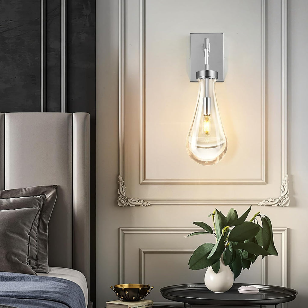 Raindrop Wall Sconces Set of Two Chrome Sconces Wall Decor Modern Wall Lighting Glass Bathroom Sconces Indoor Vanity Light Wall Lamp for Bedroom Living Room Stair