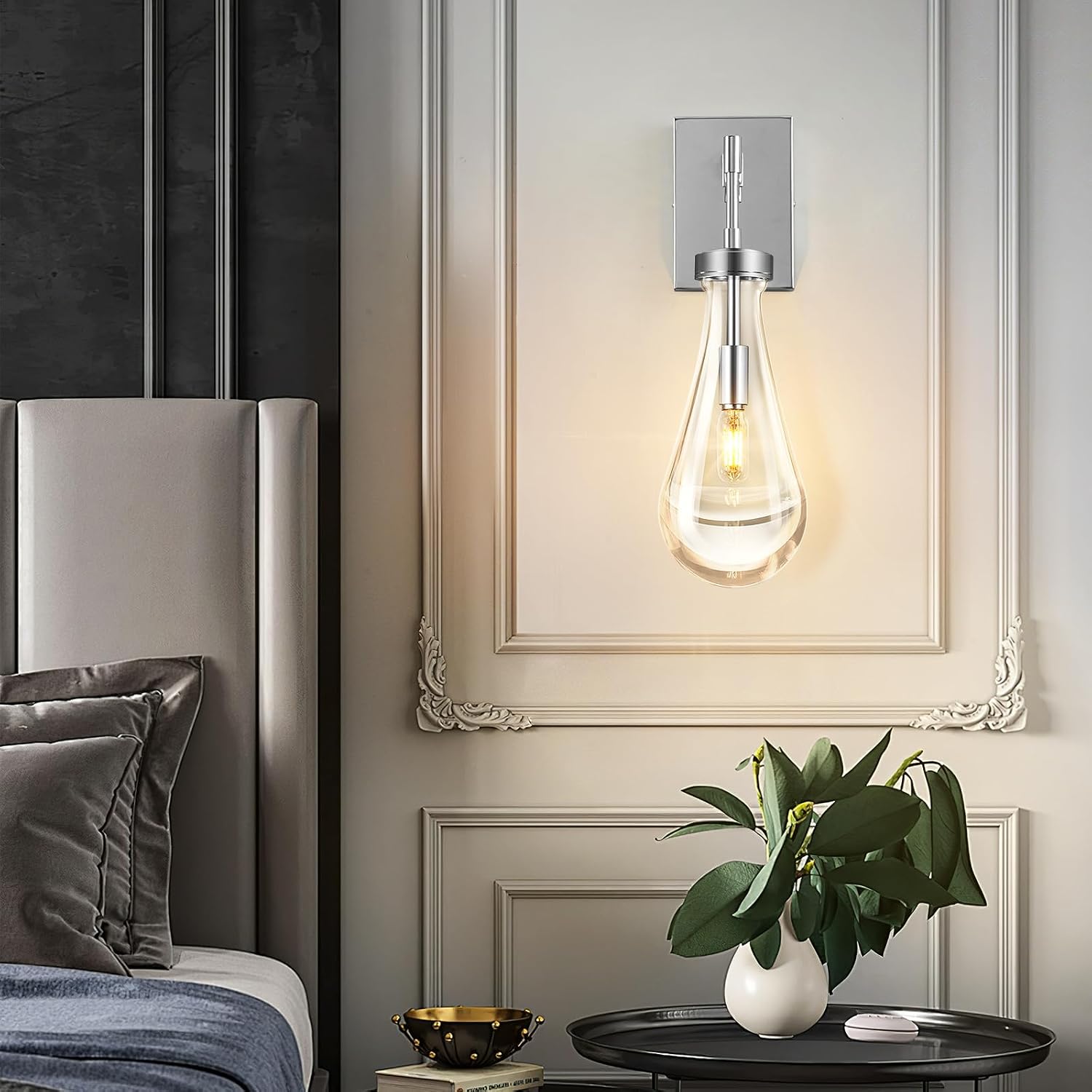 Raindrop Wall Sconces Set of Two Chrome Sconces Wall Decor Modern Wall Lighting Glass Bathroom Sconces Indoor Vanity Light Wall Lamp for Bedroom Living Room Stair