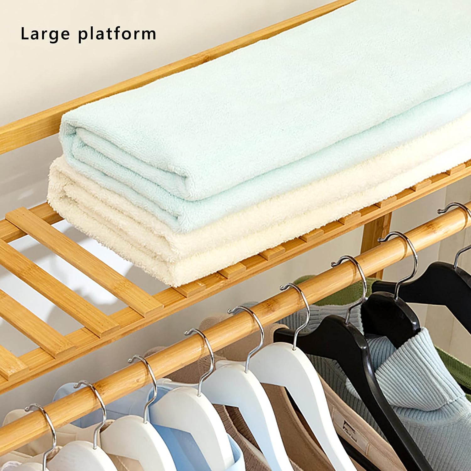 Bamboo Garment Rack,9 Storage Shelves Clothes Hanging Rack,Heavy Duty Clothing Rack Minimalism Wardrobe Closet Organizer