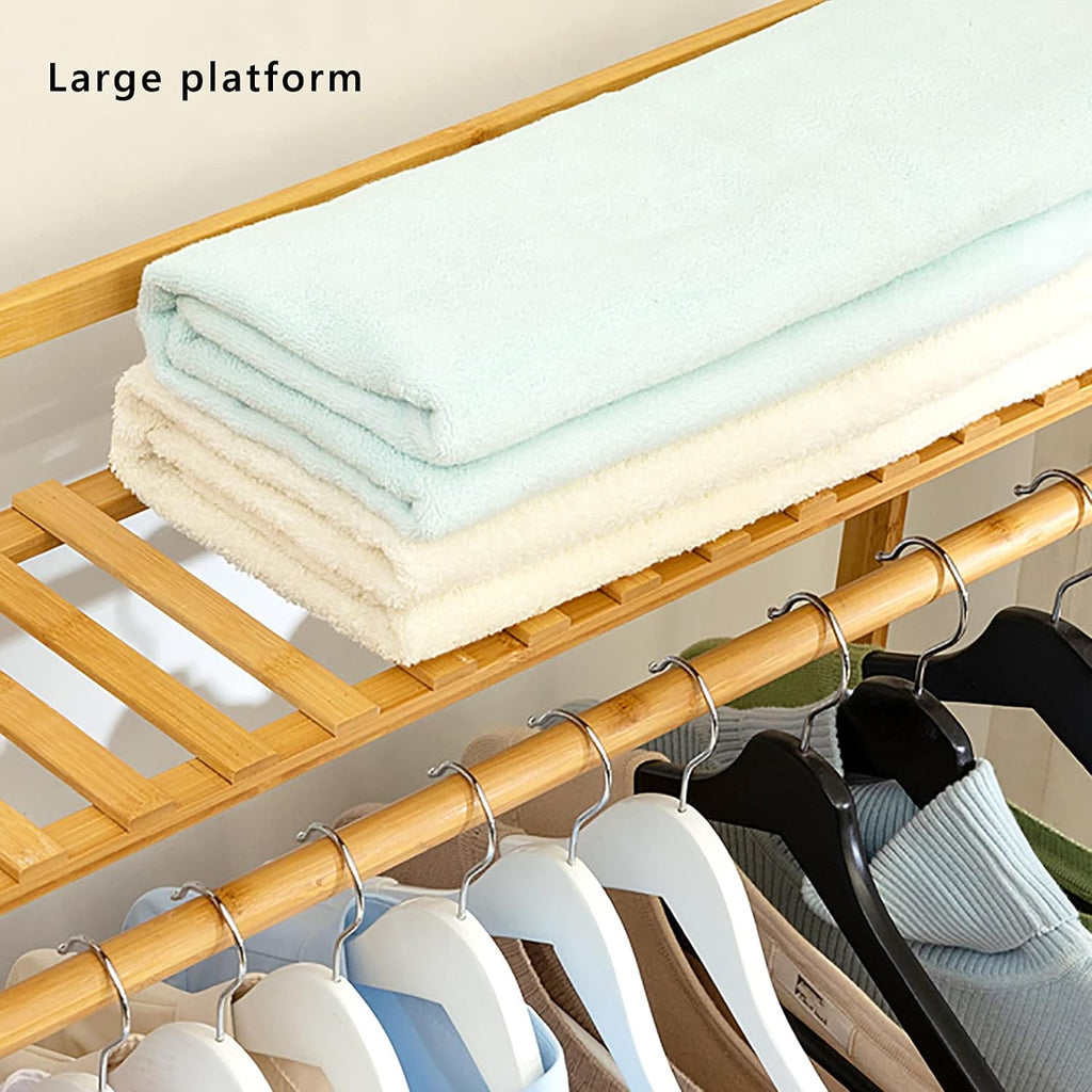 Bamboo Garment Rack,9 Storage Shelves Clothes Hanging Rack,Heavy Duty Clothing Rack Minimalism Wardrobe Closet Organizer