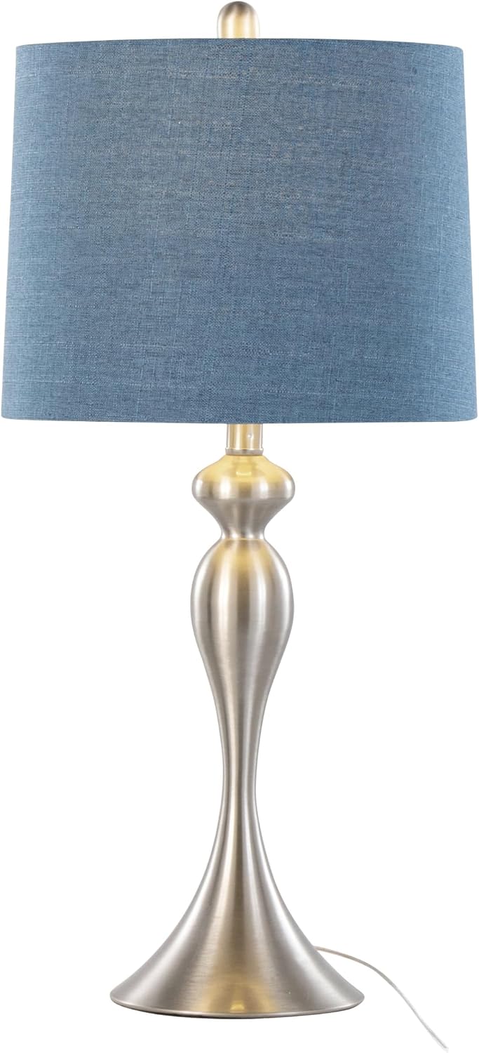Ashland 27' Metal Table Lamps Set of 2, Desk Lamp, Bedside Lamps for Night Stands, Nightstand Lamp, Small Lamp, Small Table Lamps for Living Room Set of 2 (Brushed Nickel, Moroccan Blue Linen)
