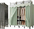 Metal Wardrobe Rack - Heavy Duty Foldable Wardrobe Closet with Cover 1200lbs Garment Rack for Hanging Clothes Covered Clothing Coat Storage Organizer