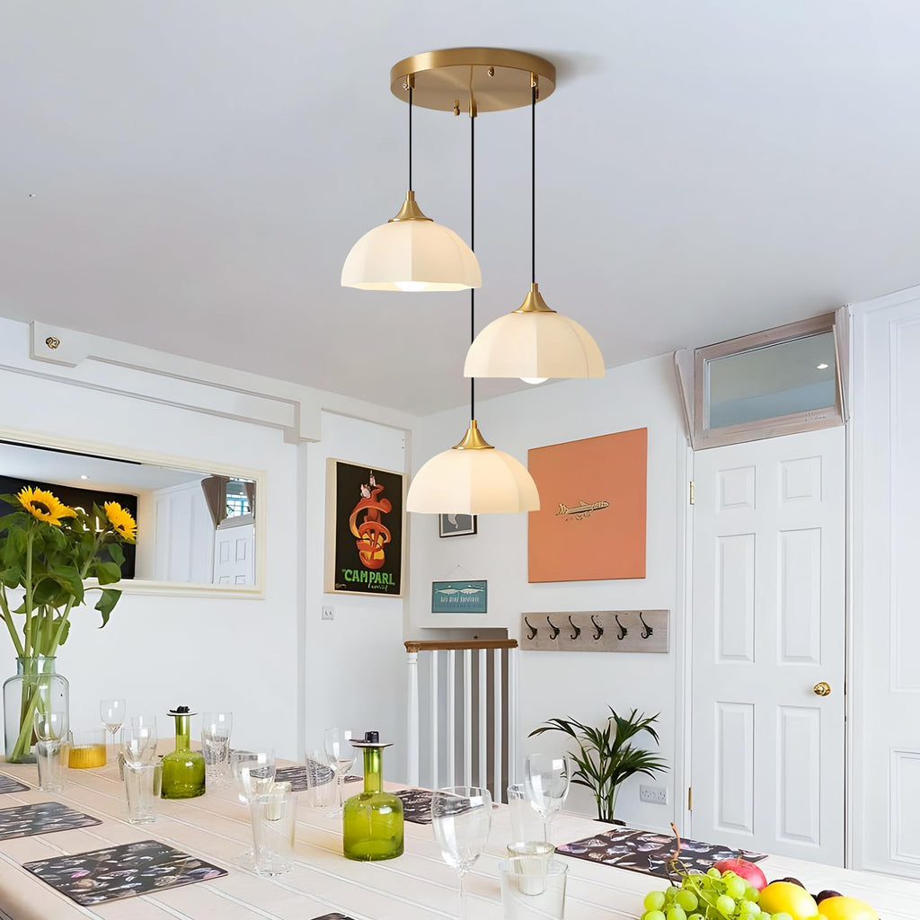 3 Light Cluster Pendant Lighting Gold Milk Glass Chandelier Brushed Brass Pendant Lights Kitchen Island Adjustable Hanging Dining Room Lighting Stairwell Brass Cluster Chandelier MPL17-3R GDN