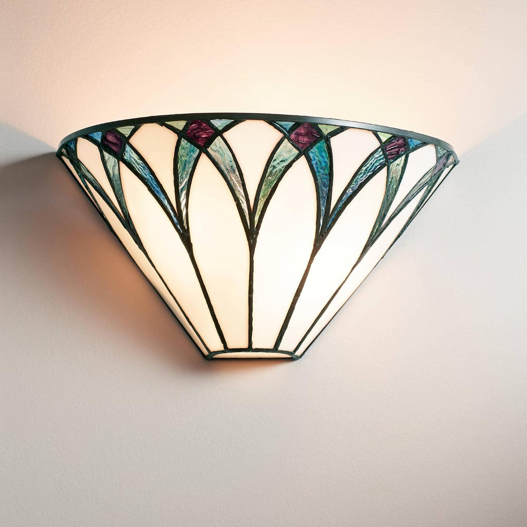 Regency Hill Filton Vintage Tiffany Style Wall Light Sconces Set of 2 Bronze Metal Hardwired 12 1/4' Fixture Blue White Art Glass for Bedroom Bathroom Vanity Living Room Home Hallway Dining