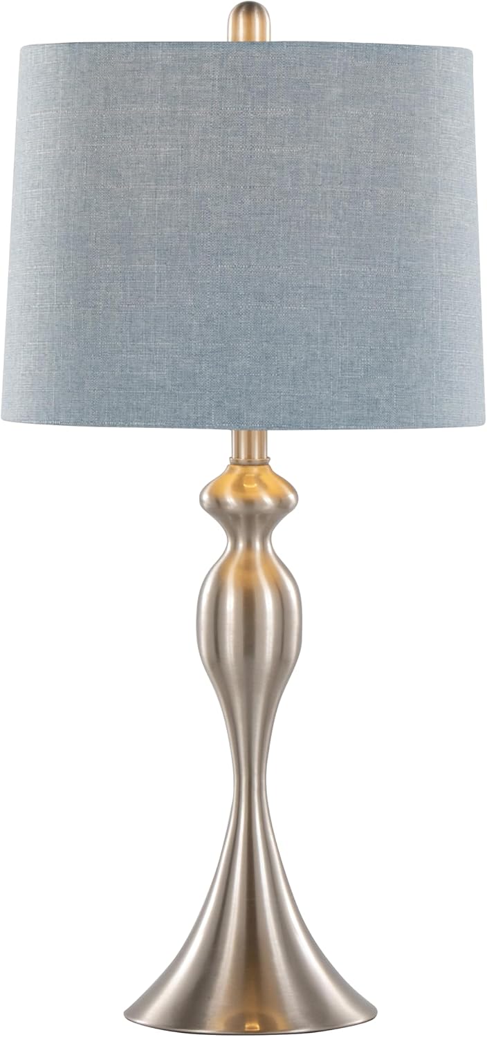 Ashland 27' Metal Table Lamps Set of 2, Desk Lamp, Bedside Lamps for Night Stands, Nightstand Lamp, Small Lamp, Small Table Lamps for Living Room Set of 2 (Brushed Nickel, Light Blue Linen)