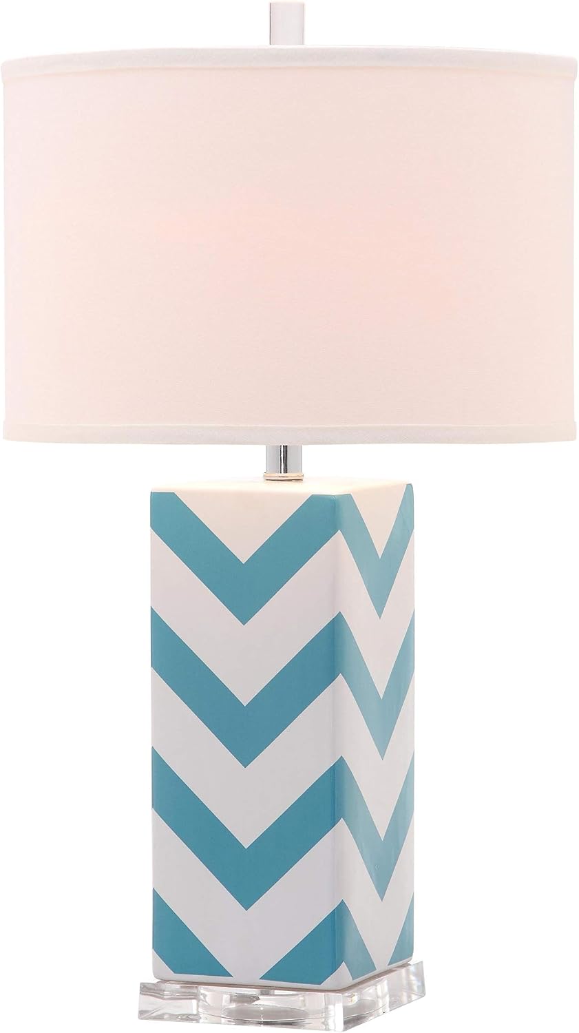 SAFAVIEH Lighting Collection Chevron Modern Contemporary Light Blue Stripe 27-inch Bedroom Living Room Home Office Desk Nightstand Table Lamp Set of 2 (LED Bulbs Included)