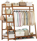 Coat Rack, Strong Bamboo Clothing Garment Rack With 7 Tier Shelves Solid Wood Hanging Clothes Rack Free-Standing Multifunctional Clothing Rack Ladder Design, 80*40*140cm