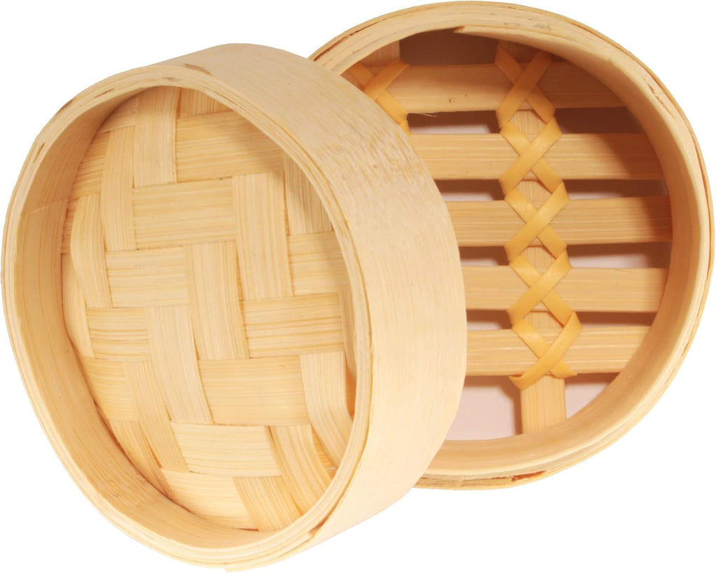 BambooMN 3 Inch Mini Bamboo Dim Sum Dumpling Steamer Basket for Dessert Party Favors Wedding Birthday Home Decorations Supplies, 100 Pieces