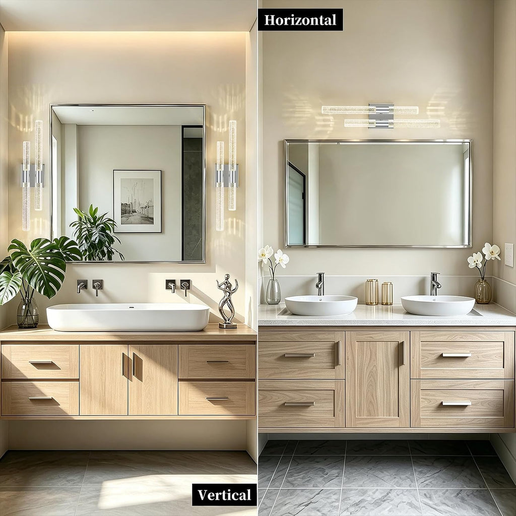 Crystal Wall Sconces Set of Two Chrome Wall Sconce Hardwired LED Bathroom Vanity Light Fixtures 21.25in 4000K Vertical and Horizontal Wall Mounted Sconces for Bedroom, Living Room, Hallway