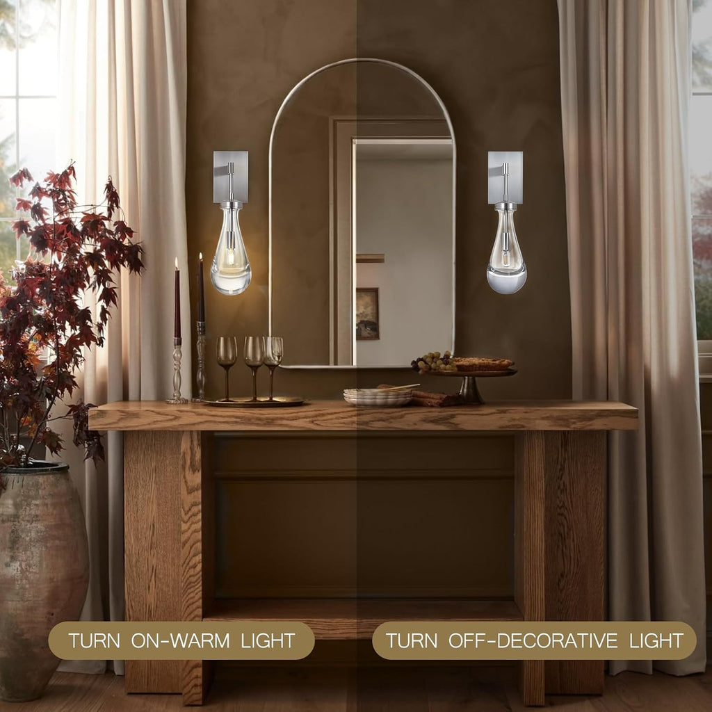 Wall Sconces Set of Two, Nickel Raindrop Sconces Wall Lighting Indoor Wall Lights for Bedroom, Nickel Bathroom Sconce, Wall Sconce Light for Living Room, Hallway