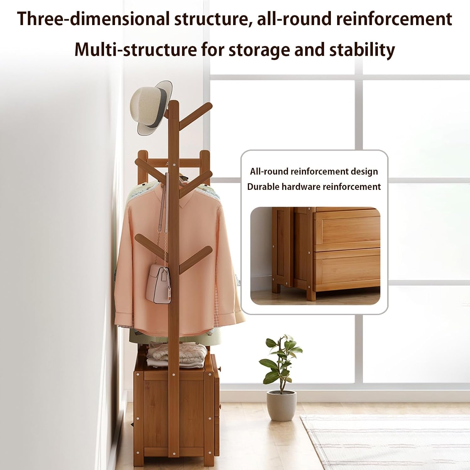 Wooden Clothes Rack, Clothing Rack with Shelf and Hook, Garment Rack with Shelves, with Storage Drawer, Garment Rack for Hanging Clothes,Coats,Skirts,Shoes,Bags,Easy to Assemble(Yellow,70x30x15