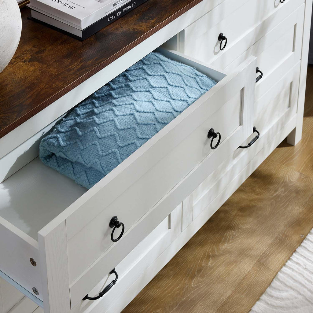 Bedside Table with 6 Drawers Storage, Modern Storage Cabinet with Metal Handles for Bedroom, Living Room, Hallway, White
