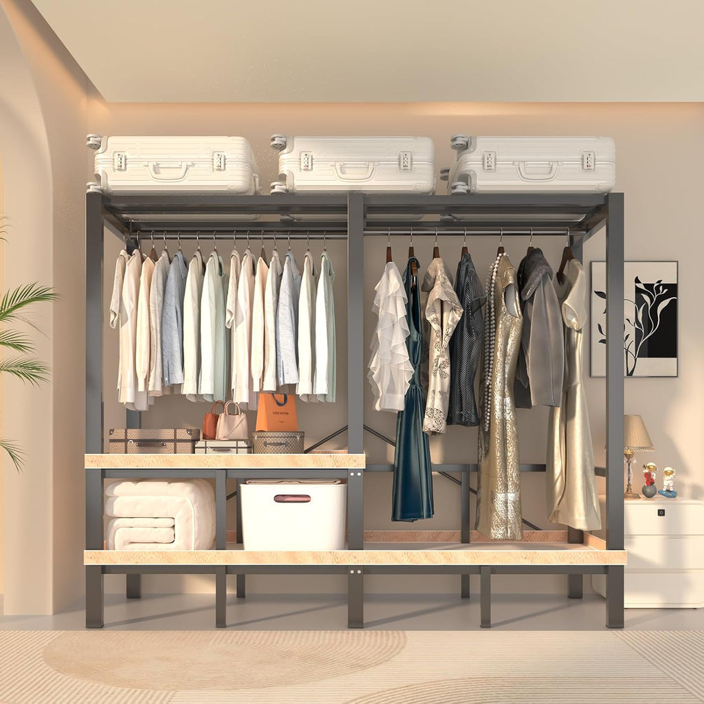 Heavy Duty Portable Closet Wardrobe, Freestanding Wardrobe with Magnetic Door, Multifunctional Closet Storage System, Foldable Portable Closet with Cover. (Brown, 49.2in/125cm)