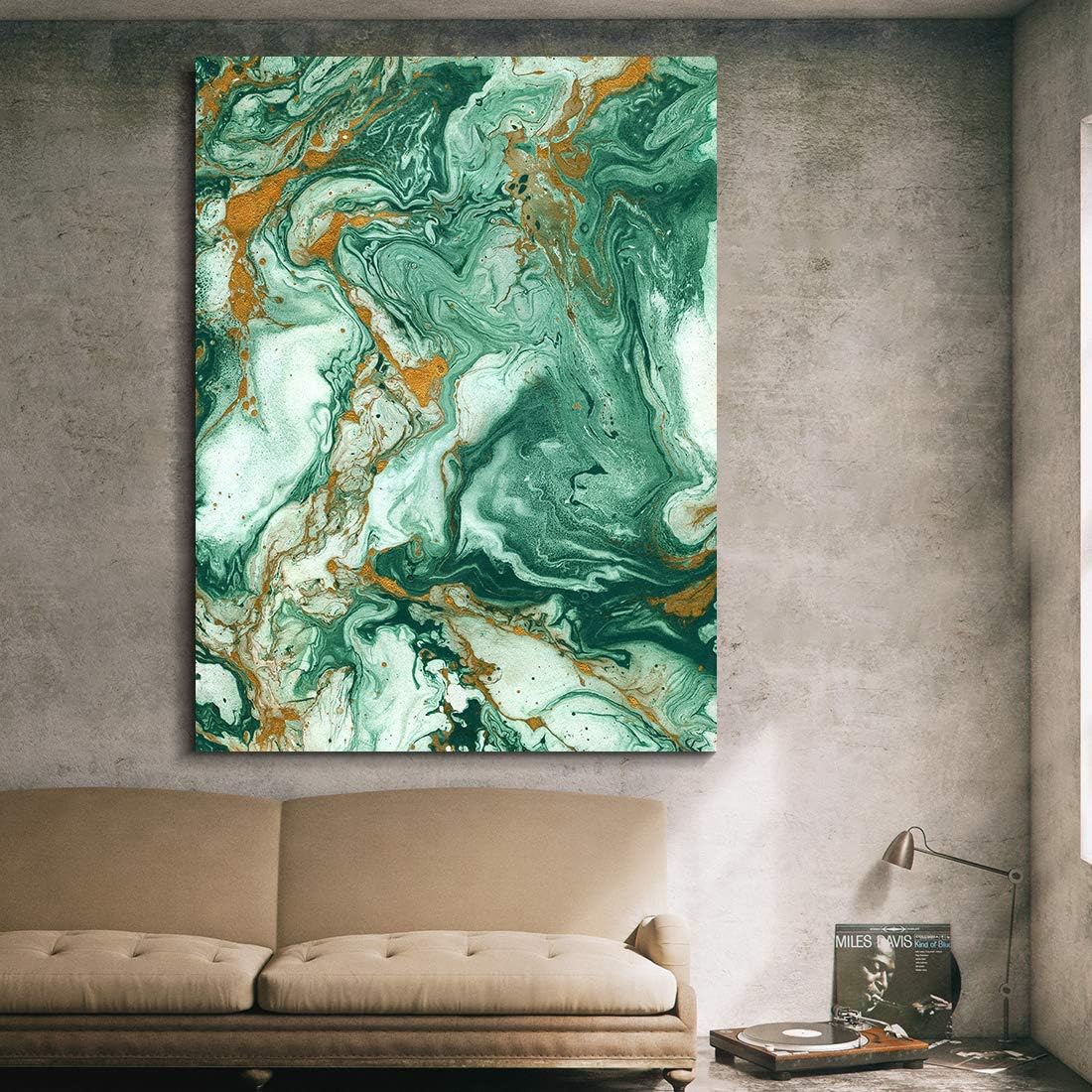 Denzoer Green Texture and Gold Abstract Wall Art Modern Canvas Prints with Solid Wood Frame Wall Pictures for Home Decoration, Ready to Hang - 36x46 inches
