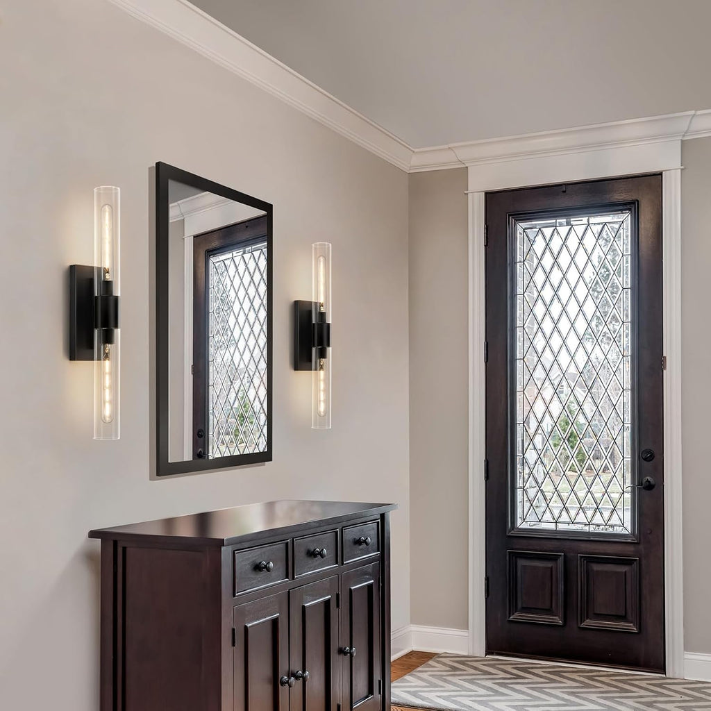 24.8' L Wall Sconces Set of 2, Black Wall Lights Fixtures Morden Cylinder Wall Light for Bathroom Vanity Light Indoor Wall Mounted Lamps for Living Room,Bedroom,Hallway