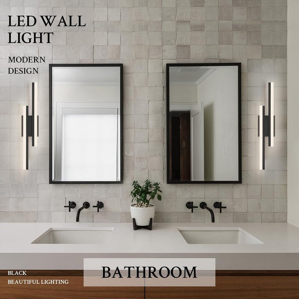 LED Wall Sconce Set of 2 Black Remote Modern LED Vanity Lights Set of 2 Indoor Wall Light Fixtures for Living Room, Dimmable Wall Sconce for Bedside Bedroom Bathroom, L23.6inch 2 Pack