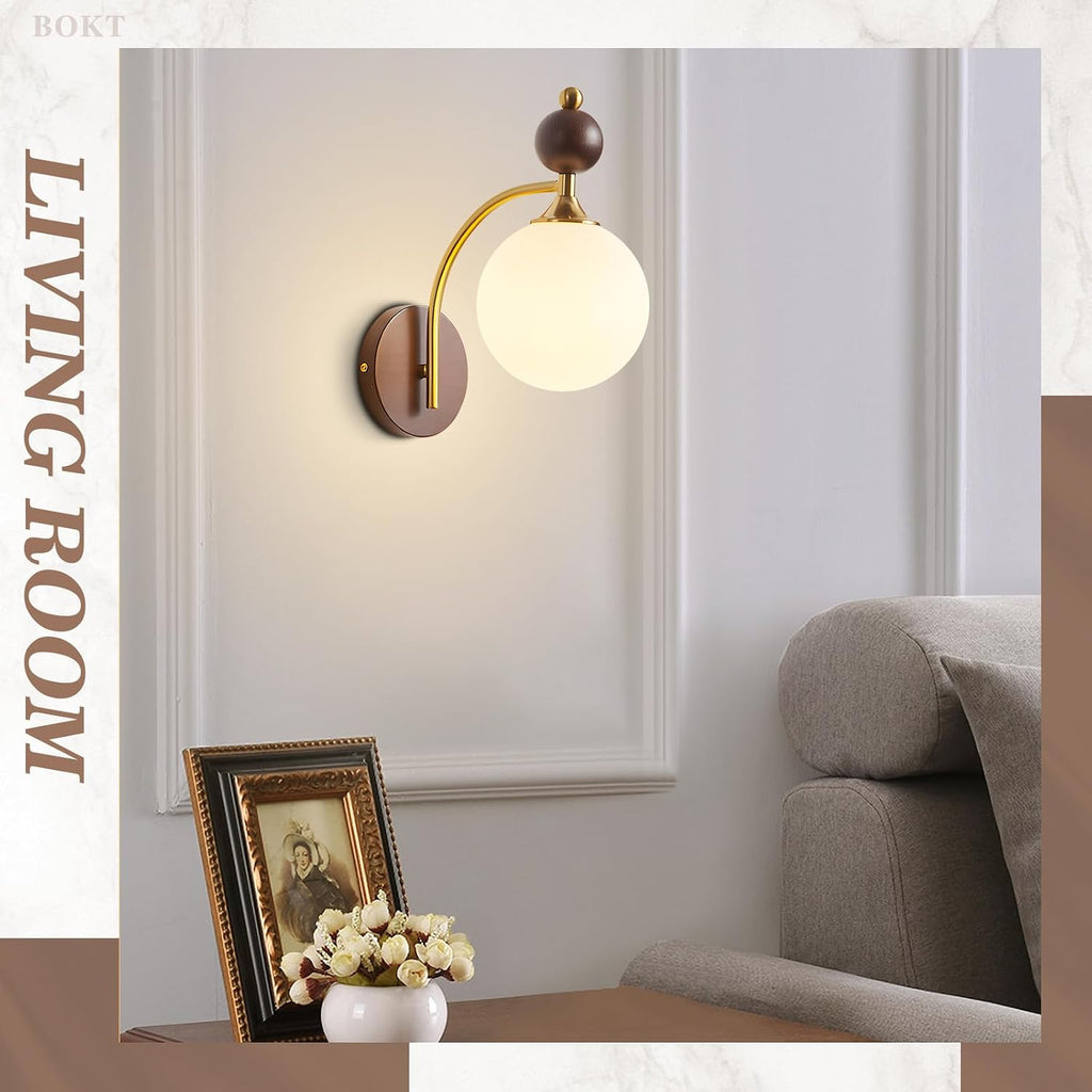 BOKT Wall Sconces Set of Two Hard Wired Vintage Gold and White Lampshade Light Fixtures Dining Room Glass Sconces Set of 2 Beside Wall Mounted Lamp for Kitchen Hallway