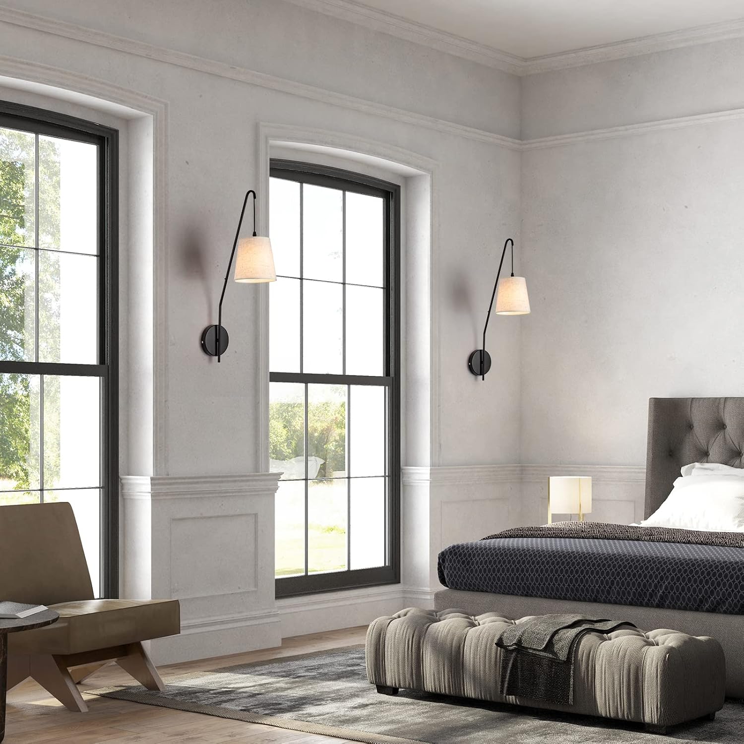 Plug in Wall Sconces Set of Two, Wall Lamps for Bedrooms Set of 2, Black Farmhouse Wall Mounted Lights for Bedside, Living Room, Rustic Sconces Wall Lighting Fixtures with 59inch On/Off Switch Cord
