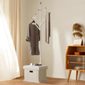 Ronsan Coat Rack Stand with Storage Box, Freestanding Metal Coat Tree with Natural Marble Base, 8-Hook Coat and Hat Rack for Entryway, Hallway, Bedroom and Office, White