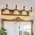 Modern Crystal Bathroom Vanity Light Black Vintage Bathroom Light Fixtures 4-Lights Glass Crystal Vanity Lights